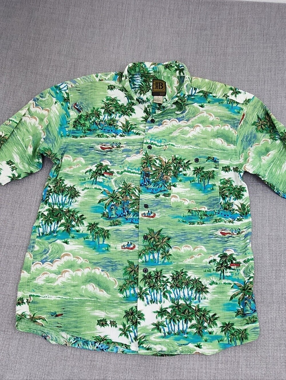 Bruno Tropical Palm Tree Hawaiian Style Button Down Shirt. Large